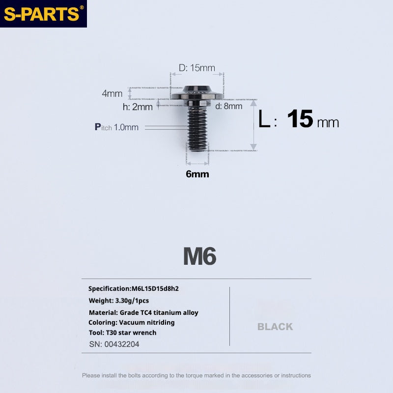 SPARTS A3 Umbrella Head Step Series M6 Viti in titanio nero per motociclette e auto