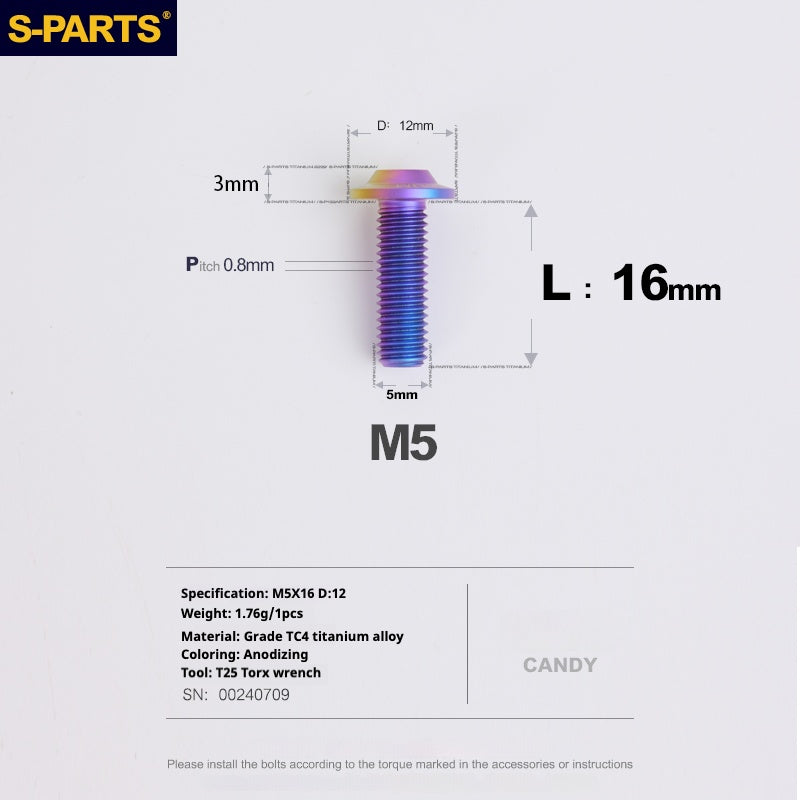 S-PARTS M5 10-30MM Motociclo Veicolo elettrico A3 Nuovo ombrello Testa D12 Vite in lega di titanio