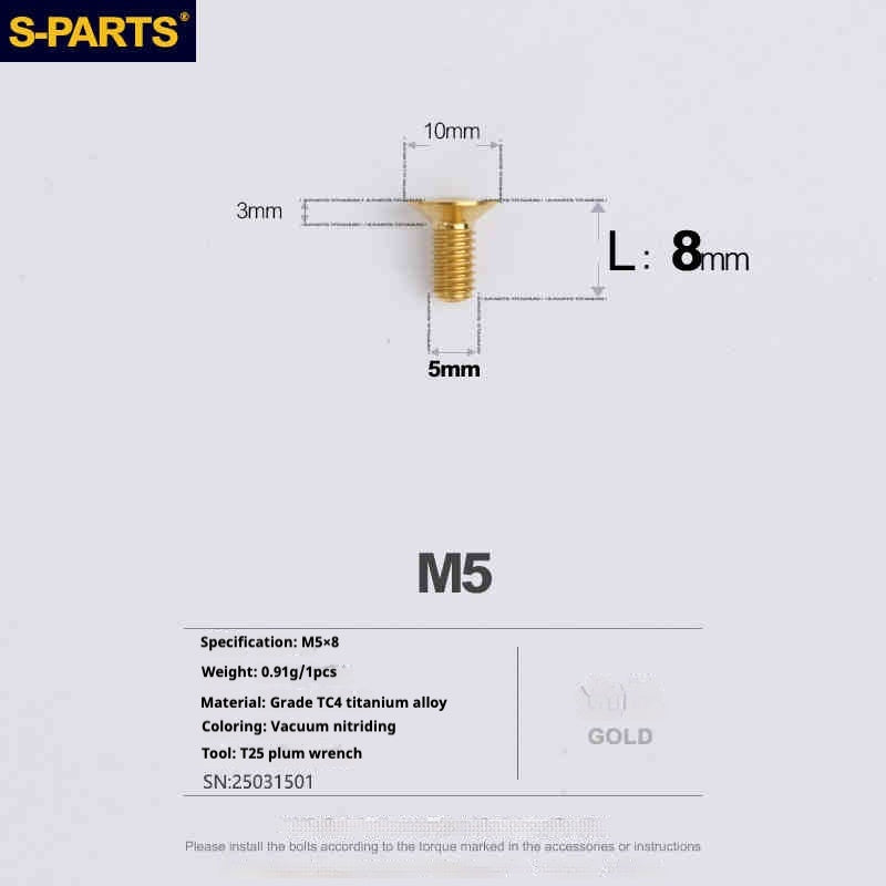 Parafusos de Titânio SPARTS Série Cabeça Escareada M5 L06-55mm