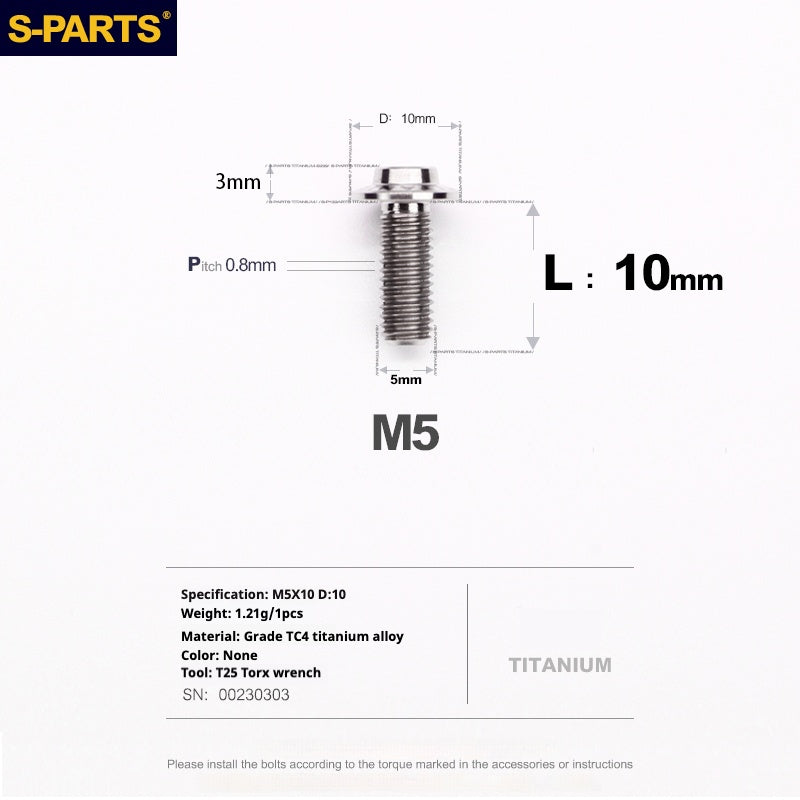 Vite in titanio per motocicletta elettrica S-PARTS A3 con testa a ombrello M5 L06-55mm D10
