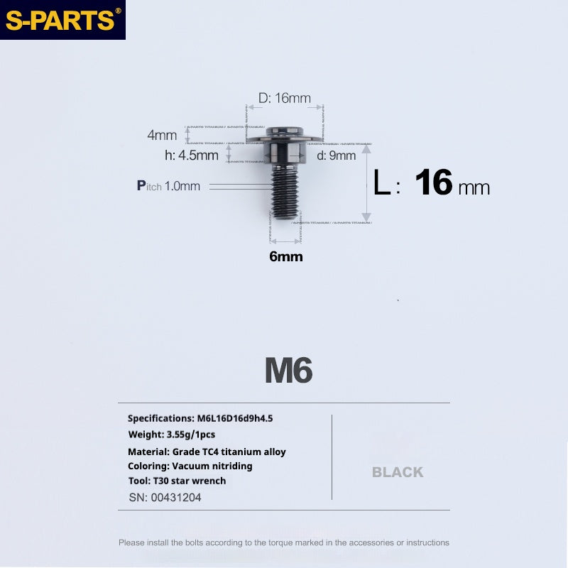 SPARTS A3 Umbrella Head Step Series M6 Viti in titanio nero per motociclette e auto