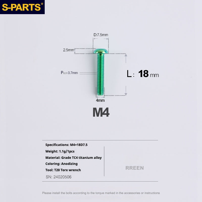 Vite in lega di titanio con testa a ombrello S-PARTSA2 m4*10/12/16/18/20/25mm per serie sterzo bici da strada e mountain bike