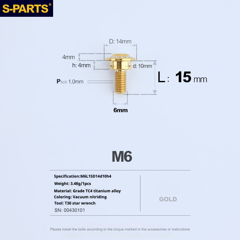 SPARTS A3 Umbrella Head Step Series M6 Viti in titanio dorato per motociclette e auto