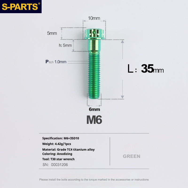 Viti in titanio verde SPARTS A3 Series M6 L08-120mm per motociclette e auto