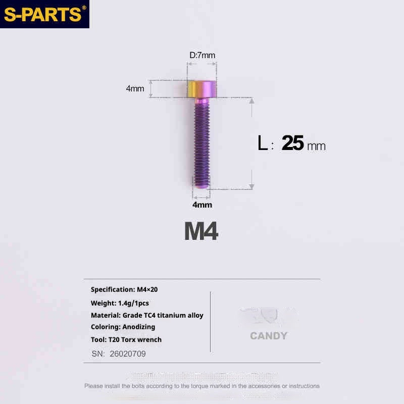 SPARTS Column Head Series M4 L06-50mm Titanium Screws