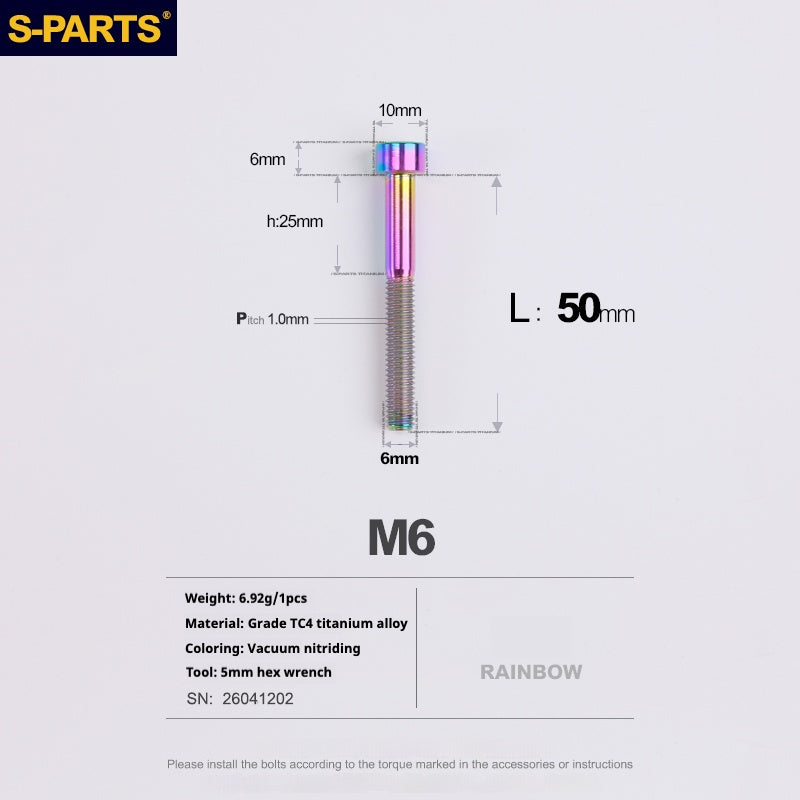 S-PARTS M6x30/40/35/50/60/70 Coperchio cuffia Pinza freno a disco Vite testa stelo in lega di titanio