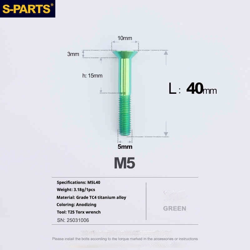 Parafusos de Titânio SPARTS Série Cabeça Escareada M5 L06-55mm