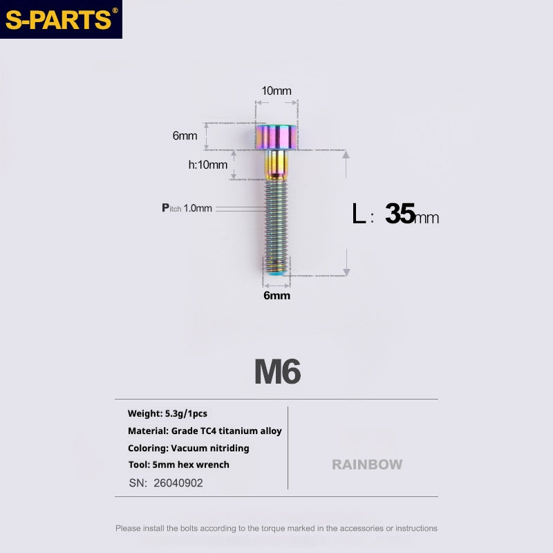 S-PARTS M6x30/40/35/50/60/70 Coperchio cuffia Pinza freno a disco Vite testa stelo in lega di titanio
