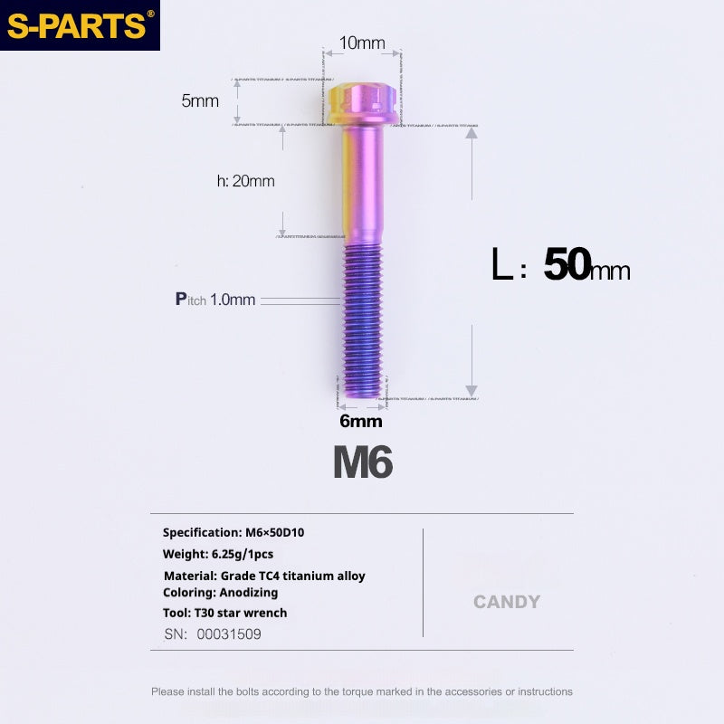 SPARTS A3 Series M6 L08-120mm Viti in titanio color caramella per motociclette e auto