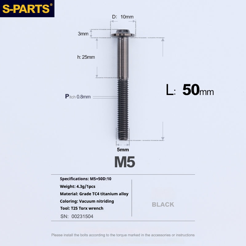 Vite in titanio per motocicletta elettrica S-PARTS A3 con testa a ombrello M5 L06-55mm D10