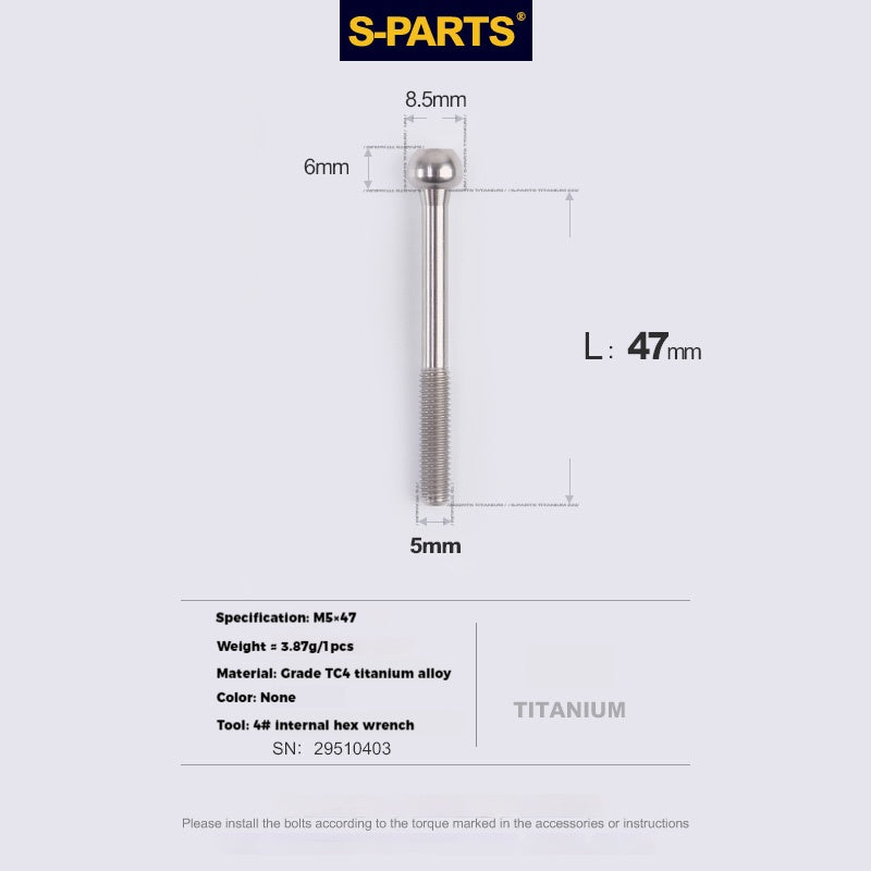 S-PARTS Parafusos de Titânio M5 x 30/35/40/47mm & Porca Cilíndrica & Arruela para Canote de Selim de Bicicleta