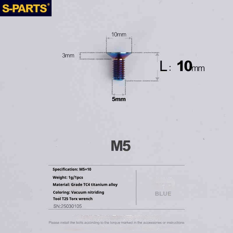Parafusos de Titânio SPARTS Série Cabeça Escareada M5 L06-55mm