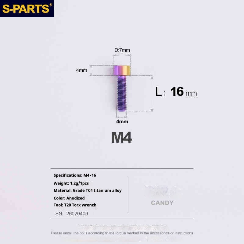 SPARTS Column Head Series M4 L06-50mm Titanium Screws
