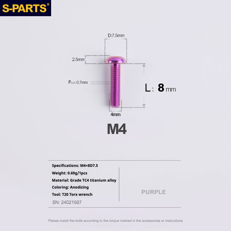 Vite in lega di titanio con testa a ombrello S-PARTSA2 m4*10/12/16/18/20/25mm per serie sterzo bici da strada e mountain bike