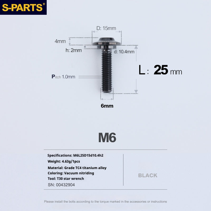 SPARTS A3 Umbrella Head Step Series M6 Viti in titanio nero per motociclette e auto
