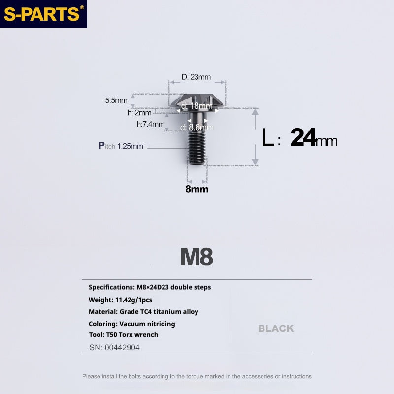 SPARTS A3 Umbrella Head Step Series M8 Viti in titanio nero per motociclette e auto