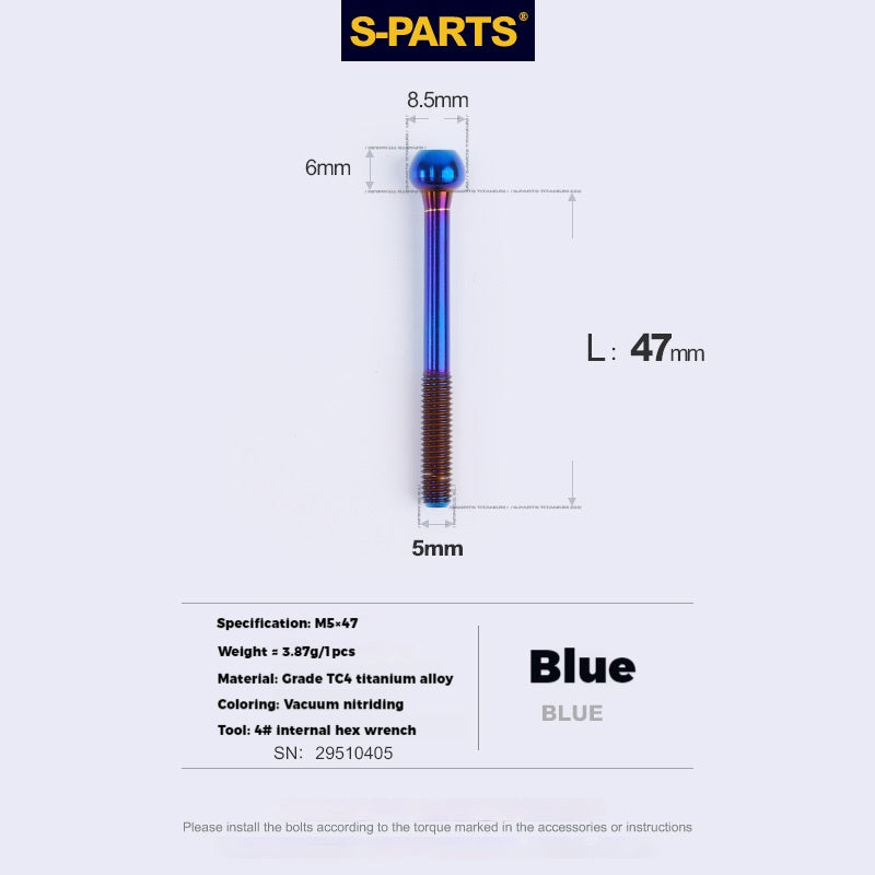 S-PARTS Parafusos de Titânio M5 x 30/35/40/47mm & Porca Cilíndrica & Arruela para Canote de Selim de Bicicleta