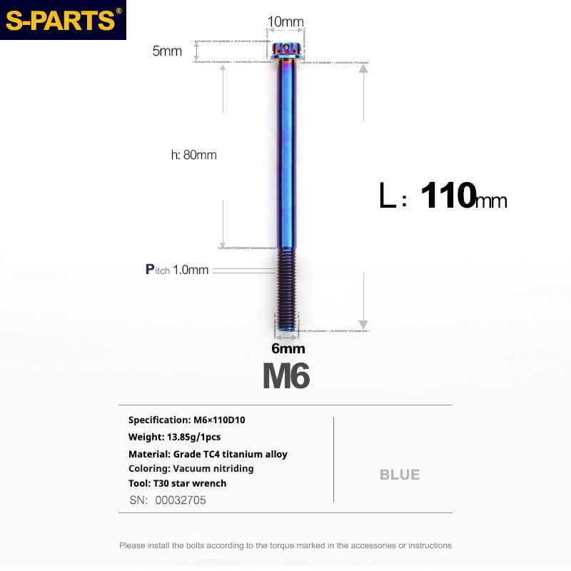 SPARTS Série A3 M6 L08-120 mm Vis en titane bleu pour moto et auto