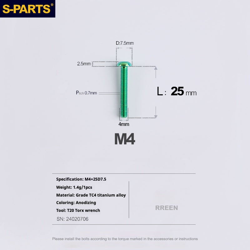 Vite in lega di titanio con testa a ombrello S-PARTSA2 m4*10/12/16/18/20/25mm per serie sterzo bici da strada e mountain bike