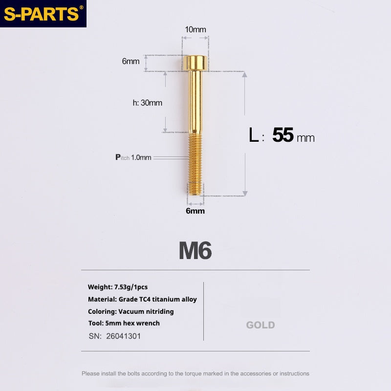 S-PARTS M6x30/40/35/50/60/70 Coperchio cuffia Pinza freno a disco Vite testa stelo in lega di titanio