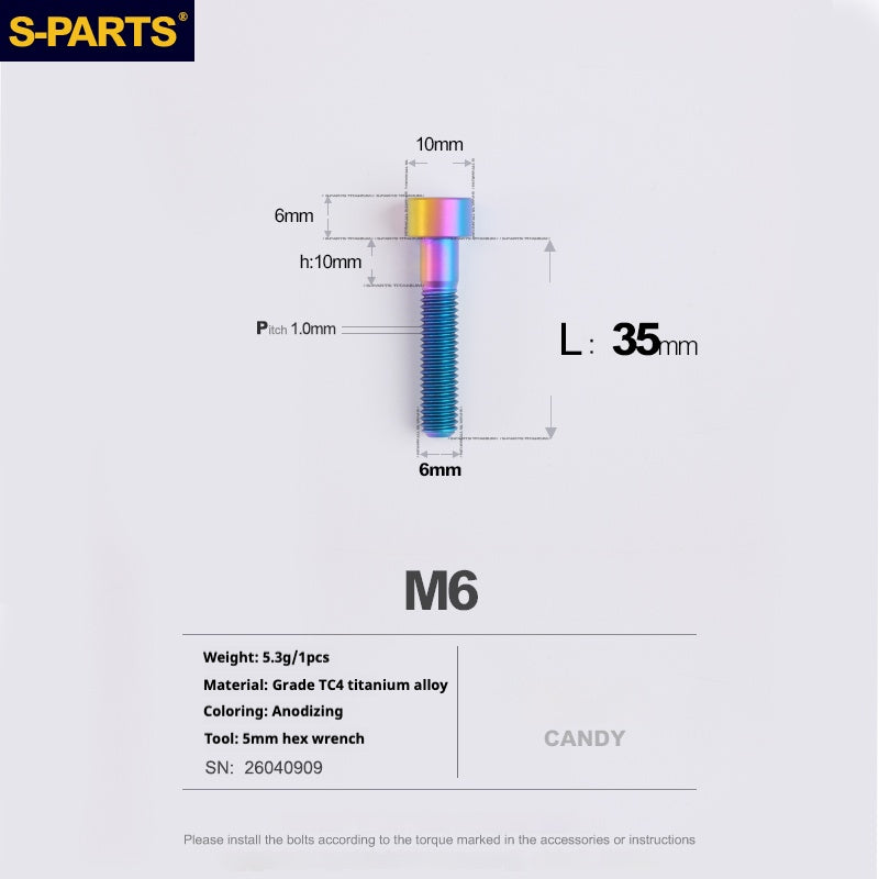 S-PARTS M6x30/40/35/50/60/70 Coperchio cuffia Pinza freno a disco Vite testa stelo in lega di titanio