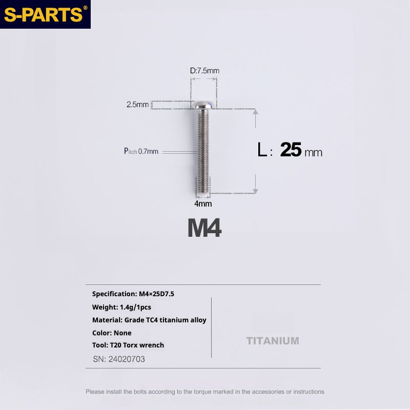 Vite in lega di titanio con testa a ombrello S-PARTSA2 m4*10/12/16/18/20/25mm per serie sterzo bici da strada e mountain bike