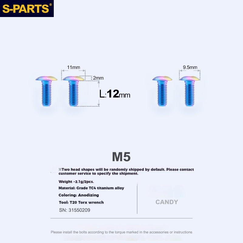S-PARTS Parafusos para Suporte de Garrafa em Liga de Titânio - Ultra-leves, Ocos, Cabeça Chata, Grande Diâmetro para Bikes de Estrada, Montanha e Dobráveis
