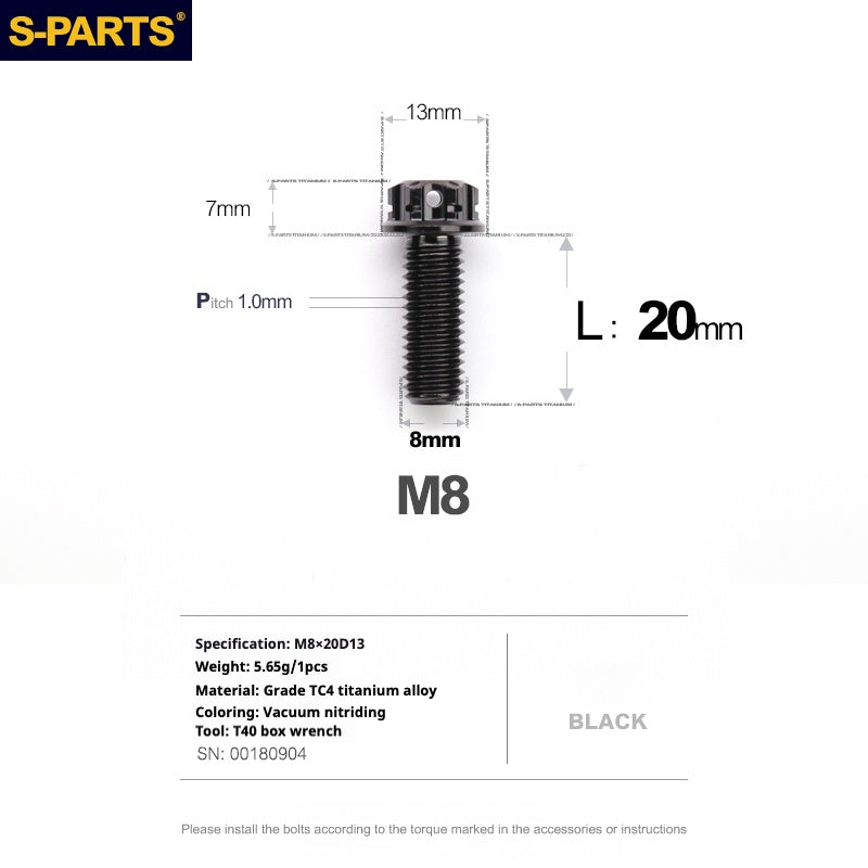 SPARTS Série A3 Parafusos de Titânio M8 L20mm P1.0 Rosca Fina para Motocicleta e Carro
