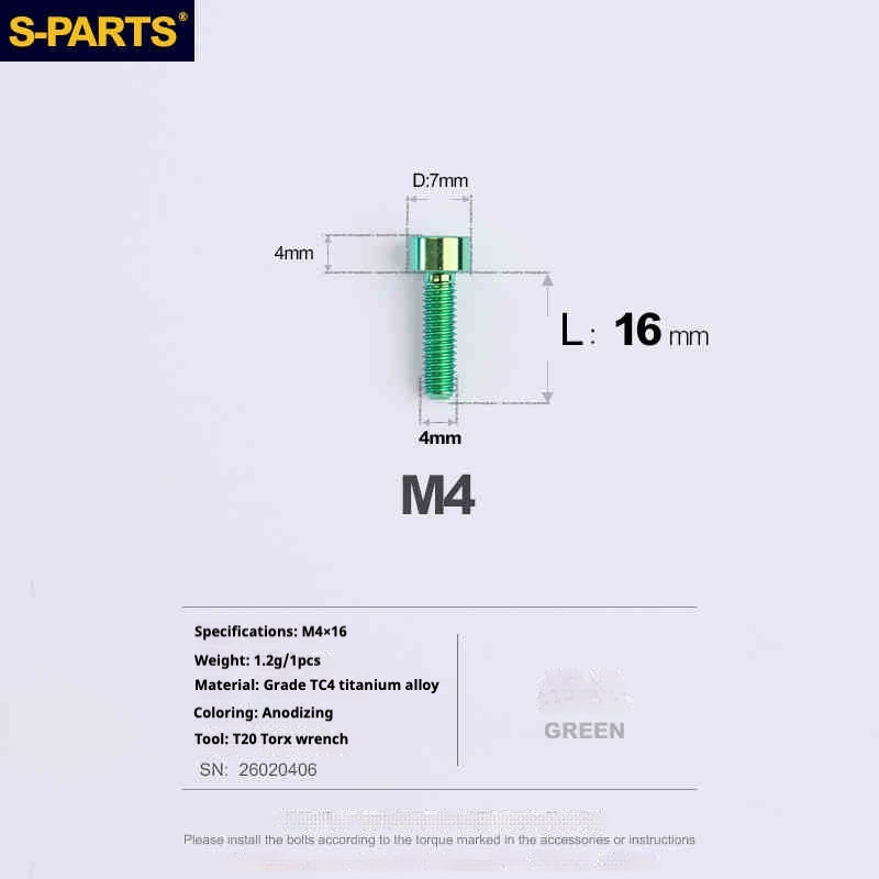 SPARTS Column Head Series M4 L06-50mm Titanium Screws