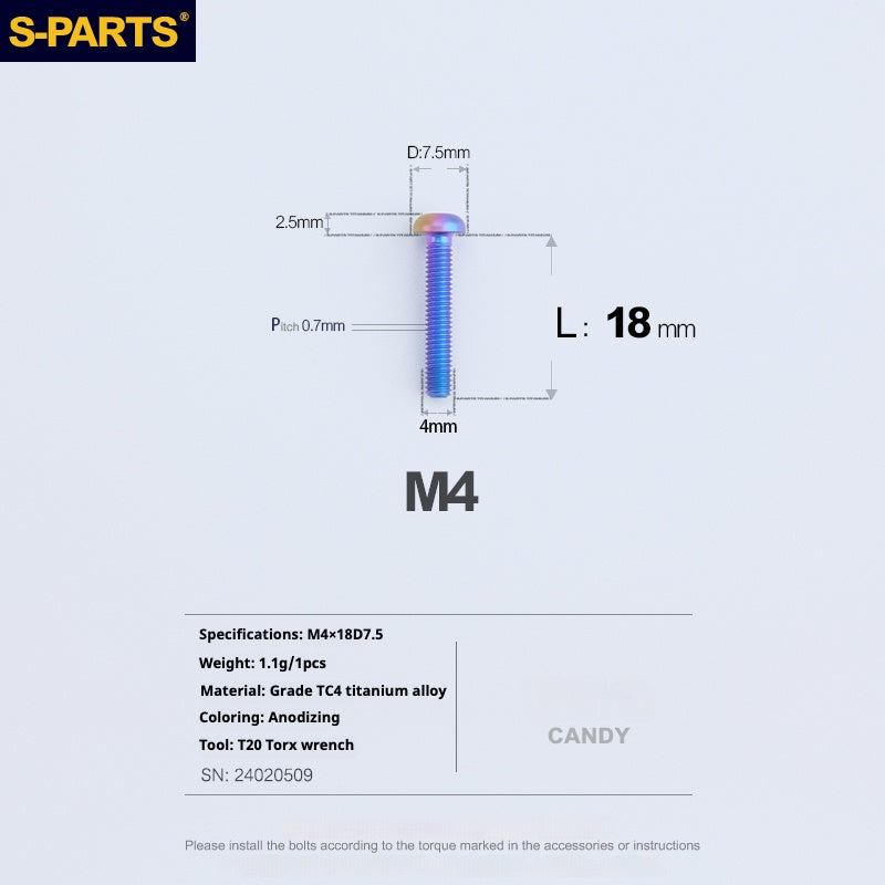 Vite in lega di titanio con testa a ombrello S-PARTSA2 m4*10/12/16/18/20/25mm per serie sterzo bici da strada e mountain bike