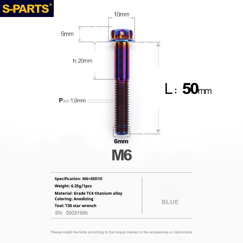 SPARTS Série A3 M6 L08-120 mm Vis en titane bleu pour moto et auto