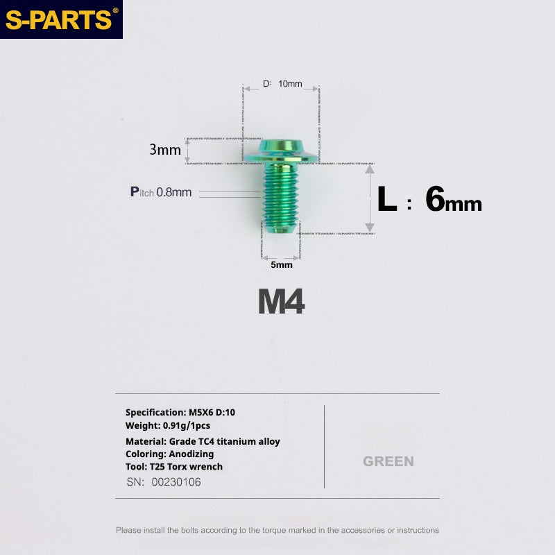 Vite in titanio per motocicletta elettrica S-PARTS A3 con testa a ombrello M5 L06-55mm D10