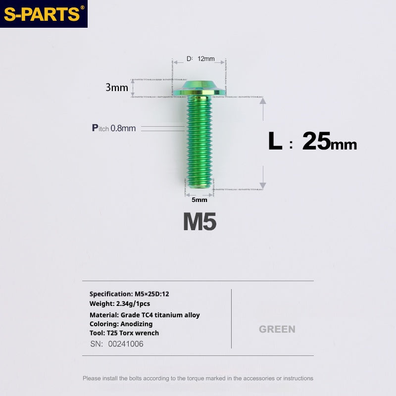 S-PARTS M5 10-30MM Motociclo Veicolo elettrico A3 Nuovo ombrello Testa D12 Vite in lega di titanio