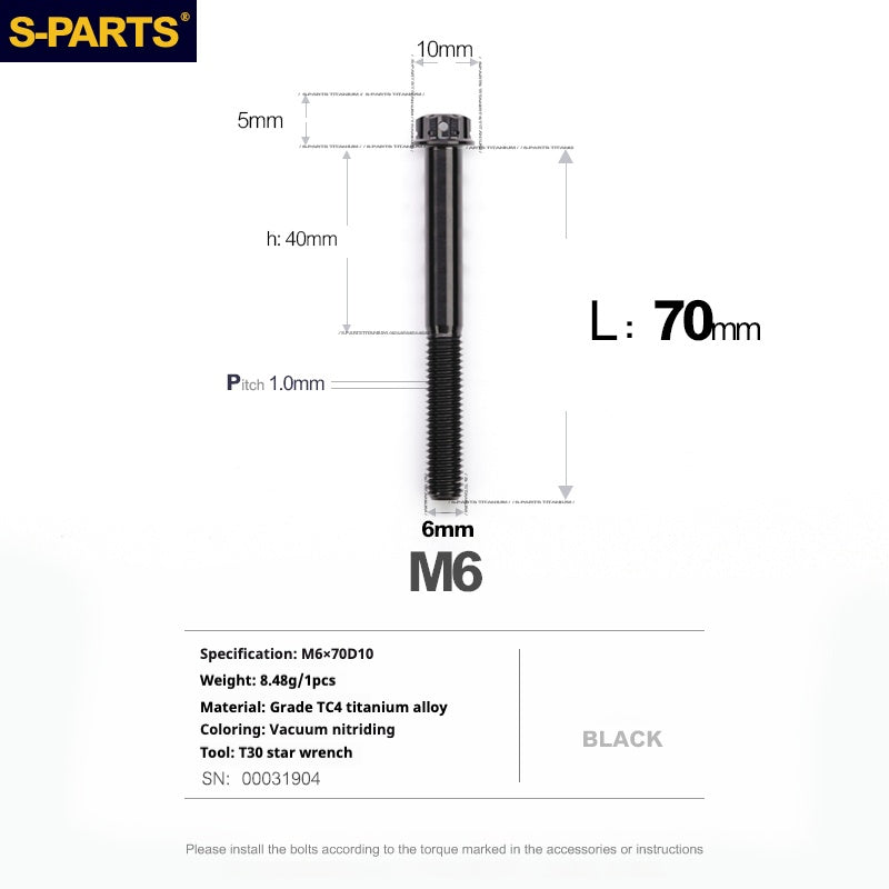SPARTS Série A3 M6 L08-120mm Vis en titane noir pour moto et auto