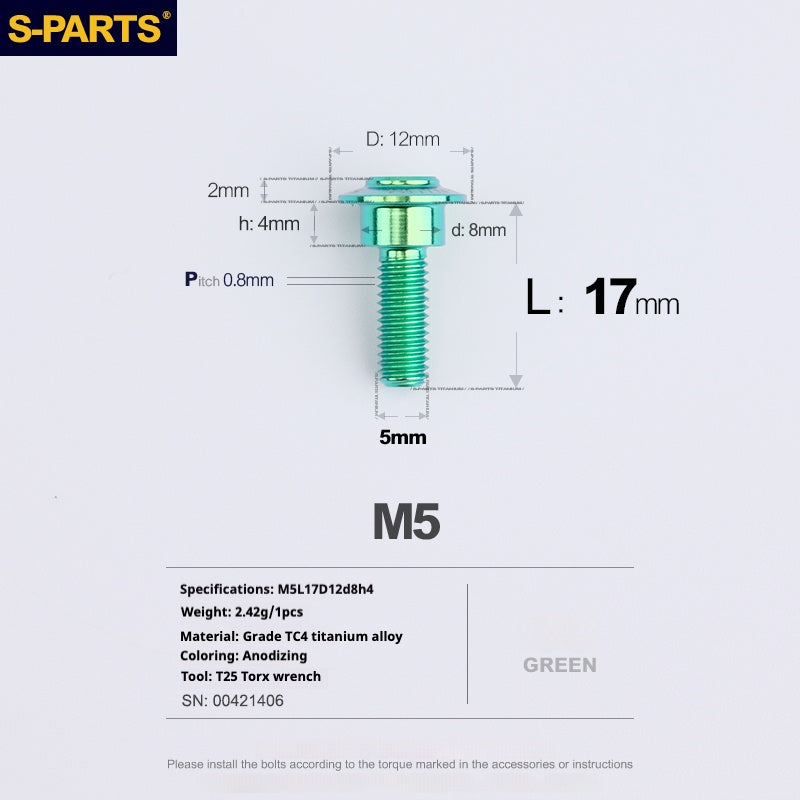 SPARTS A3 Umbrella Head Step Series M5 Viti in titanio verde per motociclette e auto
