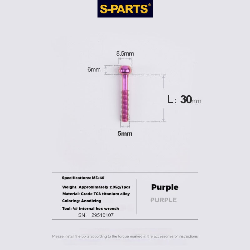 S-PARTS Parafusos de Titânio M5 x 30/35/40/47mm & Porca Cilíndrica & Arruela para Canote de Selim de Bicicleta