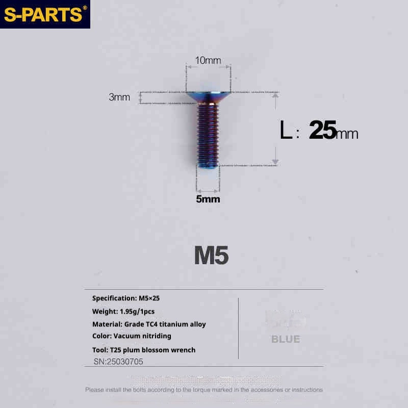 Parafusos de Titânio SPARTS Série Cabeça Escareada M5 L06-55mm
