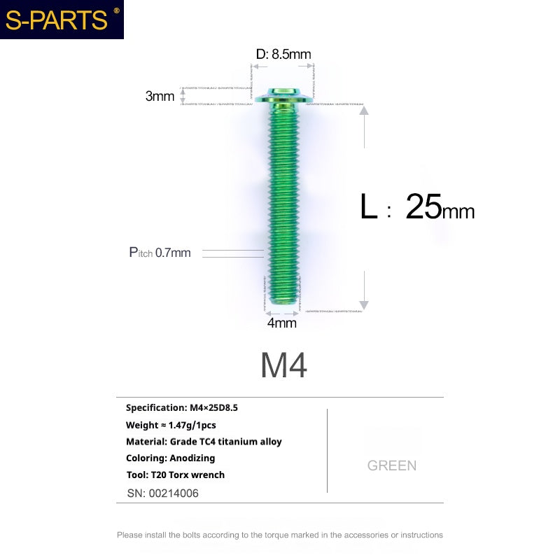 SPARTS A3 Serie testa ombrello M4 L06-35mm D8.5 Viti in titanio per motociclette e auto