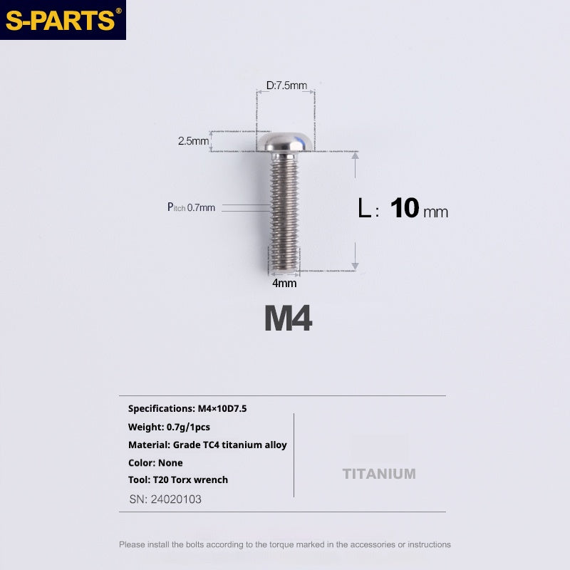 Vite in lega di titanio con testa a ombrello S-PARTSA2 m4*10/12/16/18/20/25mm per serie sterzo bici da strada e mountain bike