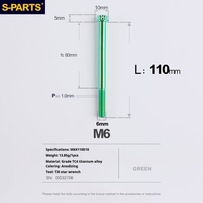 Viti in titanio verde SPARTS A3 Series M6 L08-120mm per motociclette e auto