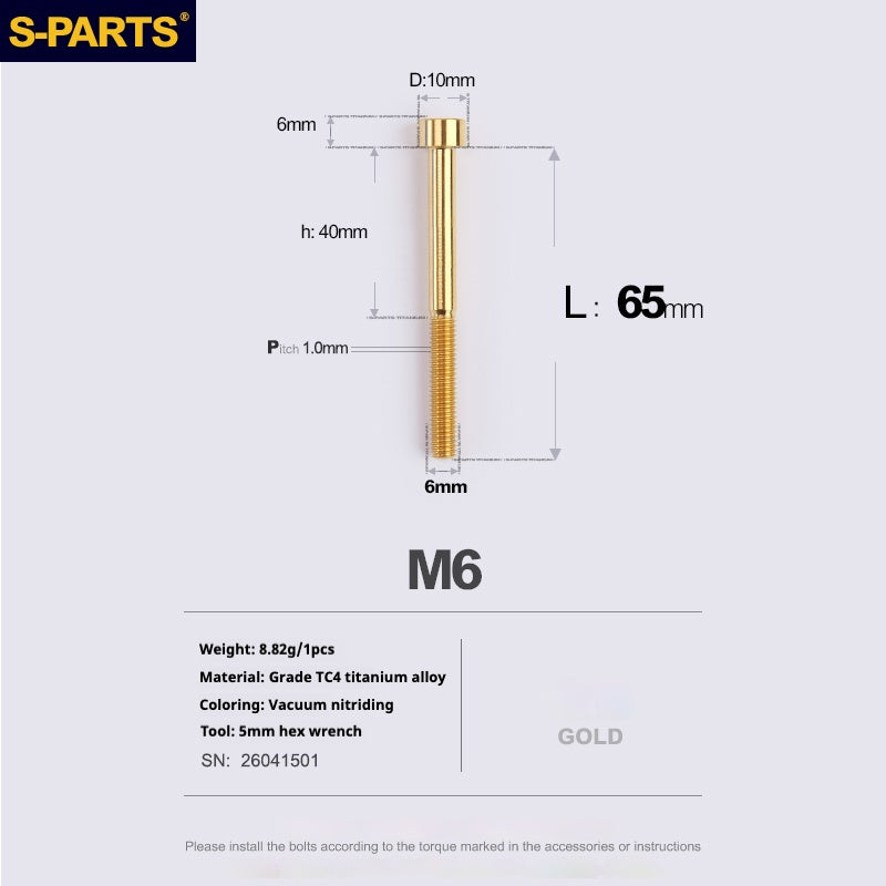 S-PARTS M6x30/40/35/50/60/70 Coperchio cuffia Pinza freno a disco Vite testa stelo in lega di titanio