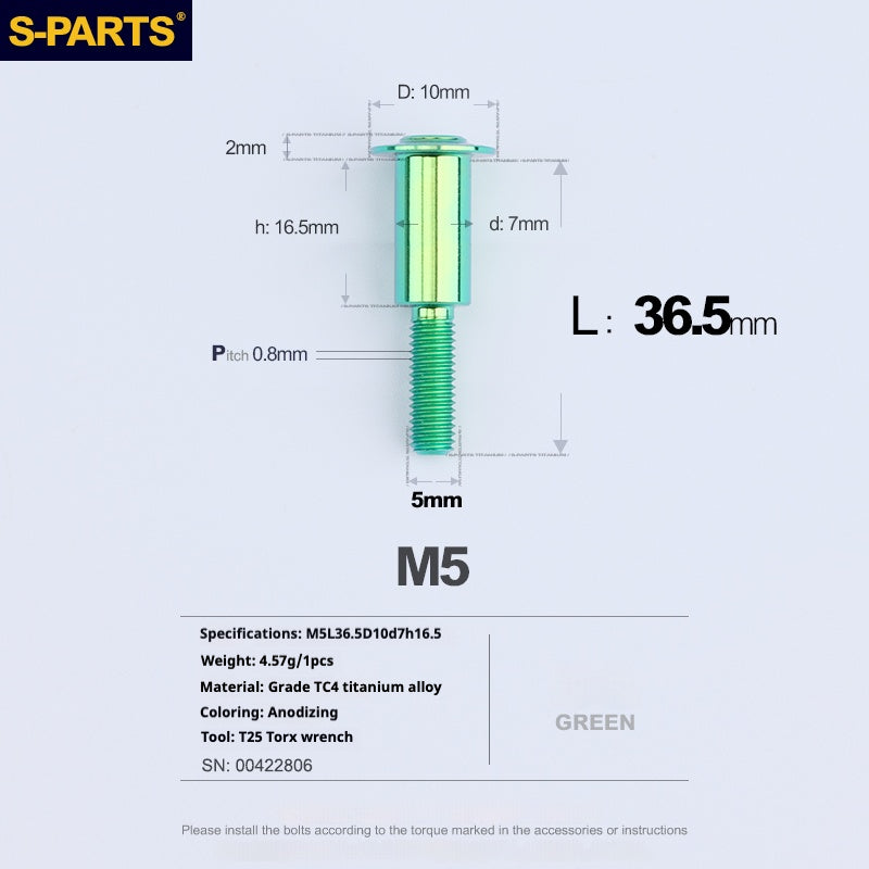 SPARTS A3 Umbrella Head Step Series M5 Viti in titanio verde per motociclette e auto