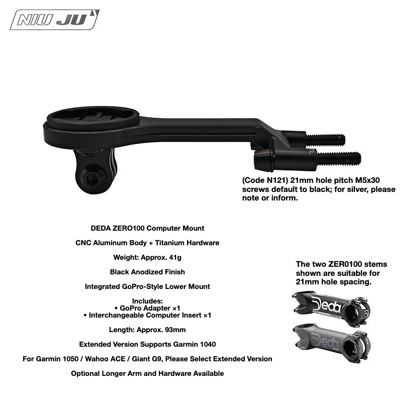 Support de compteur NIUJU DEDA ZERO100 | Support de potence CNC pour Garmin Wahoo