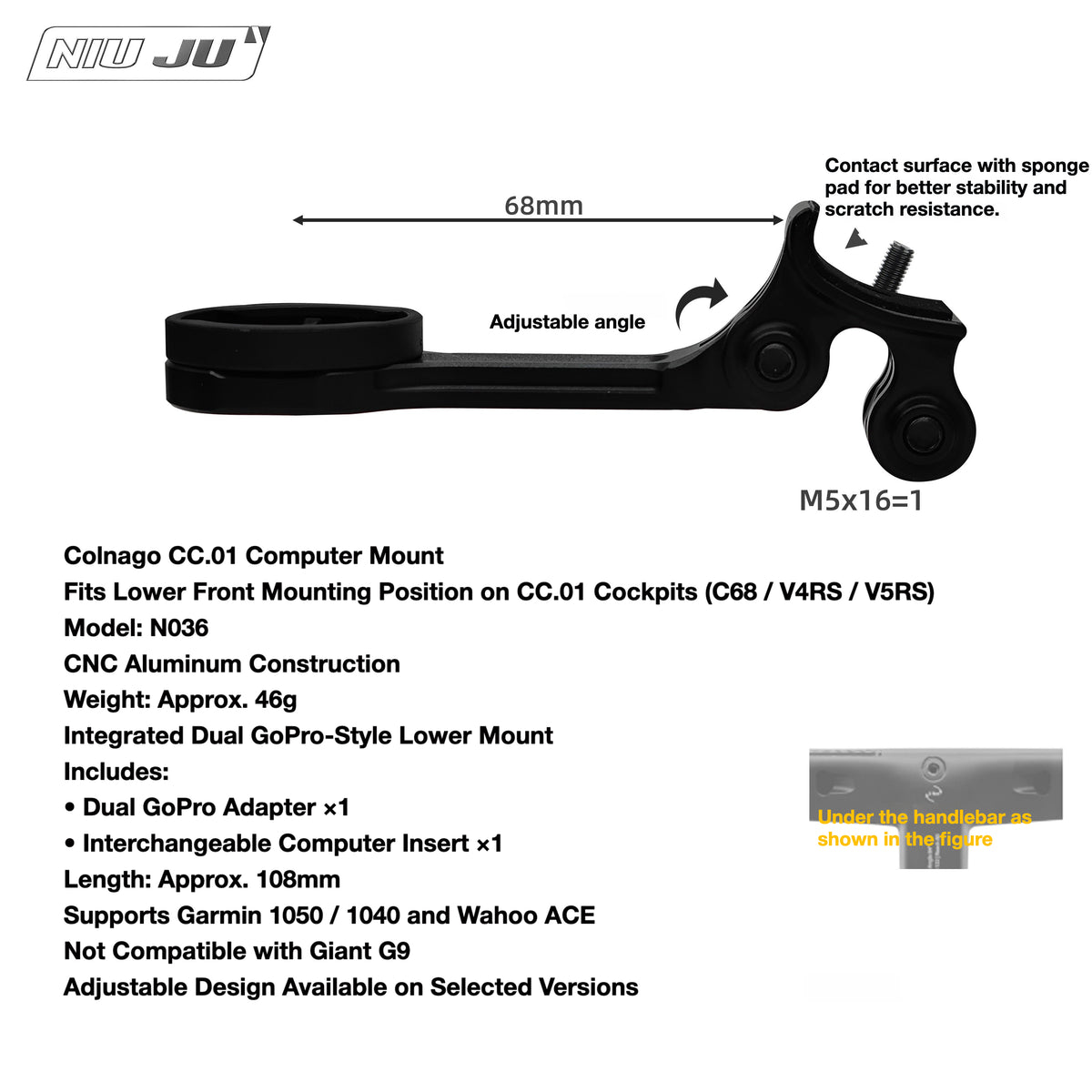 NIUJU Colnago CC.01 Computer Mount | C68 V5RS Garmin Wahoo Integrated Cockpit Mount