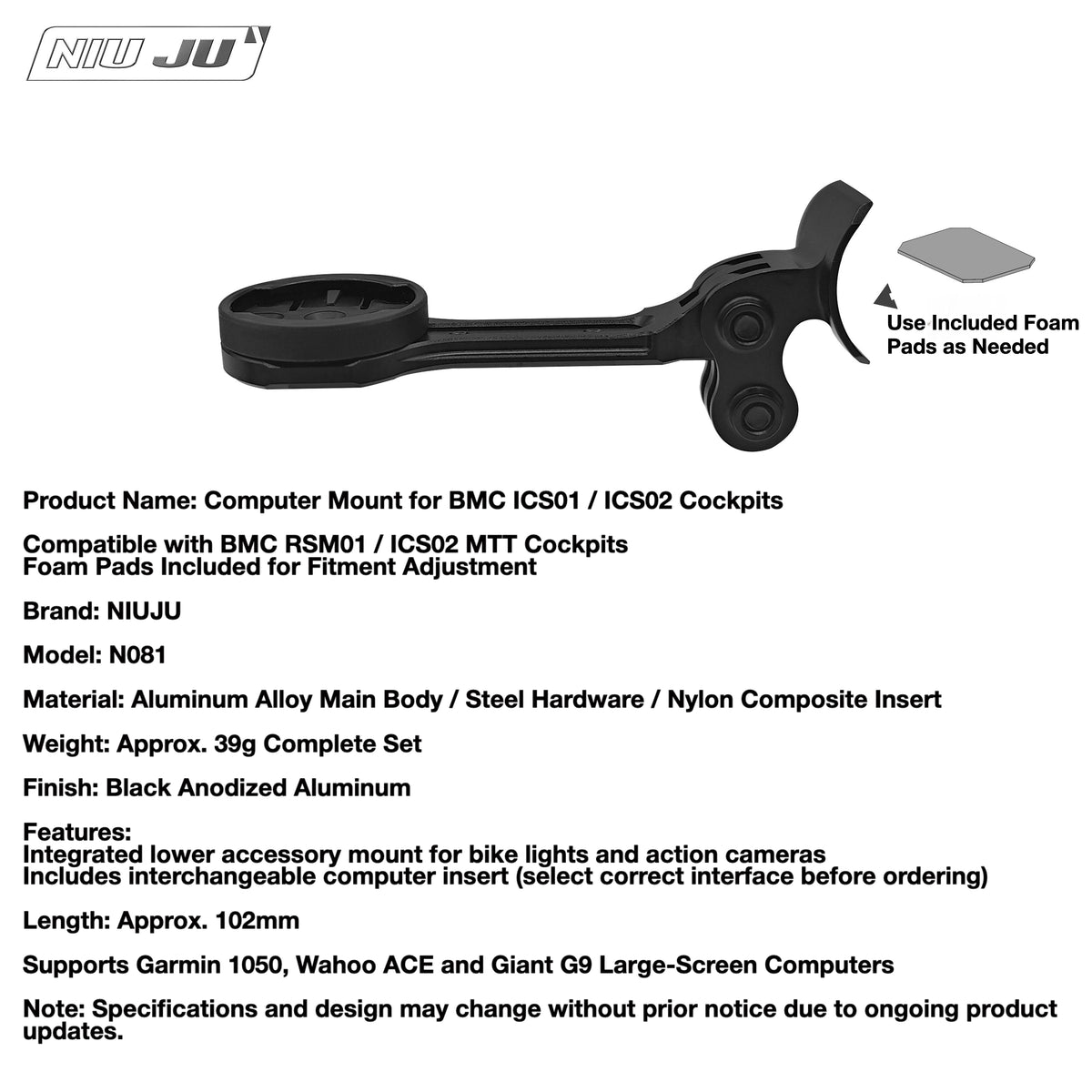 NIUJU BMC ICS01 Computer Mount | ICS02 Garmin Wahoo Mount for Teammachine SLR01 & RM01