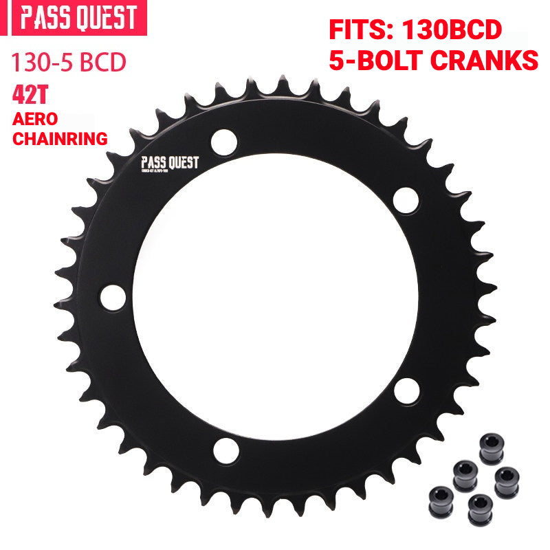 PASS QUEST 130BCD Full-Profile Narrow-Wide Chainring | 5-Bolt Road & Folding Bike 1x 42T–60T