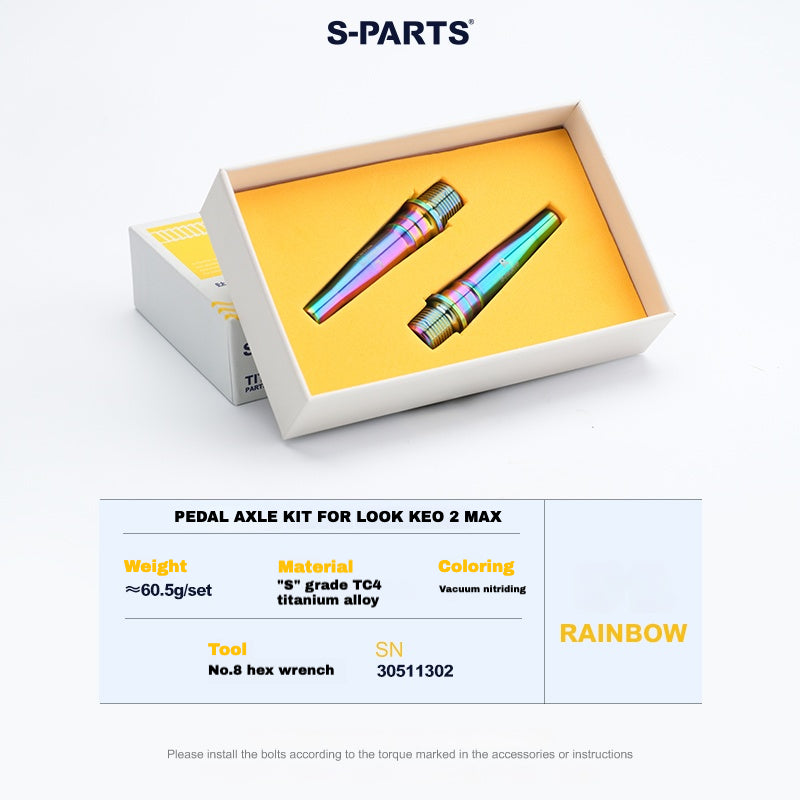 Kit de mise à niveau pédales S-PARTS en titane pour LOOK KEO2 MAX (60,5 g) et KEO BLADE (52,9 g) – Axes, boulons de tension et goupilles