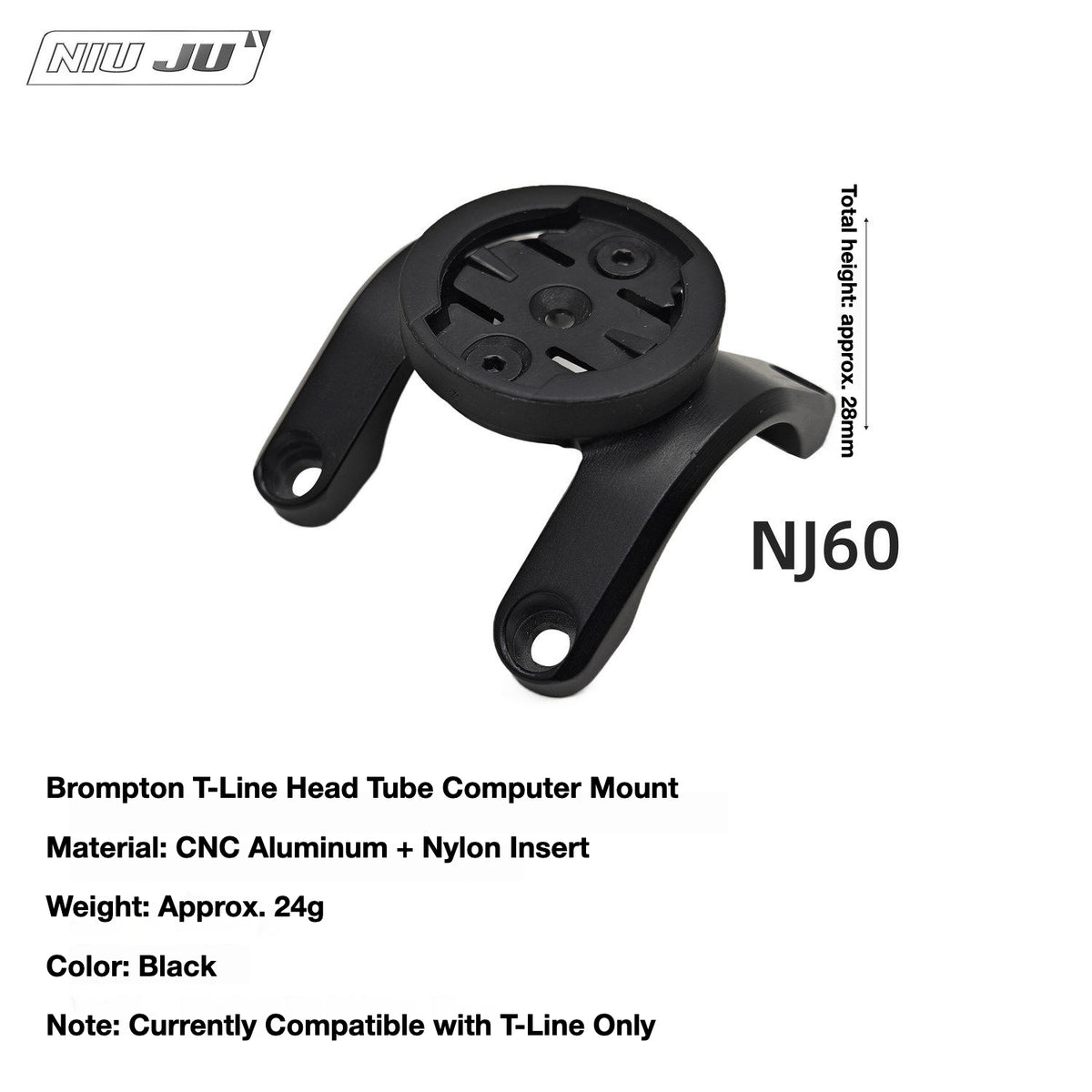 NIUJU Brompton T-Line Computer Mount | Titanium Brompton Garmin GoPro Adapter