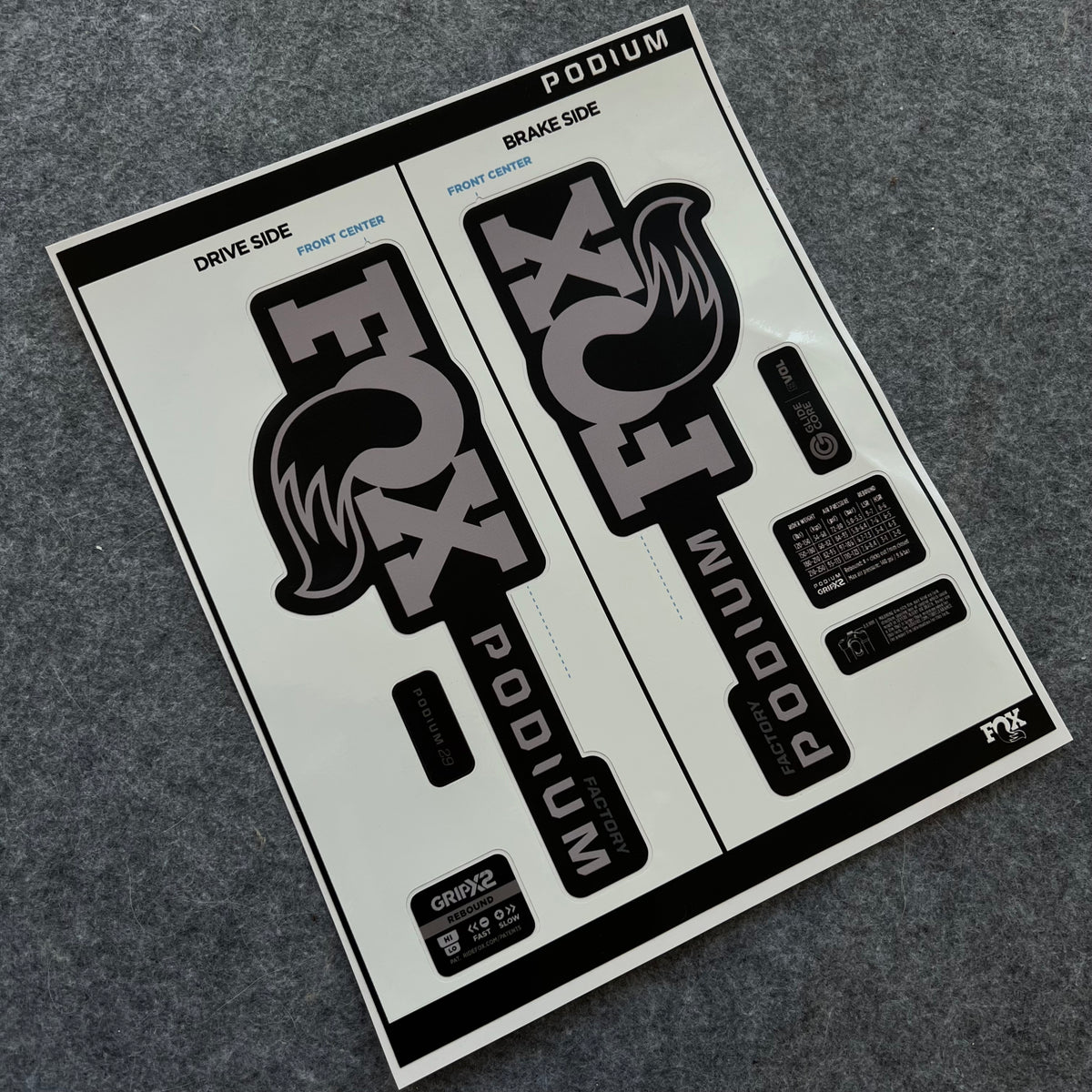 Custom Decal Kit for 2026 FOX PODIUM FACTORY Fork | High-Quality Inverted MTB Fork Stickers