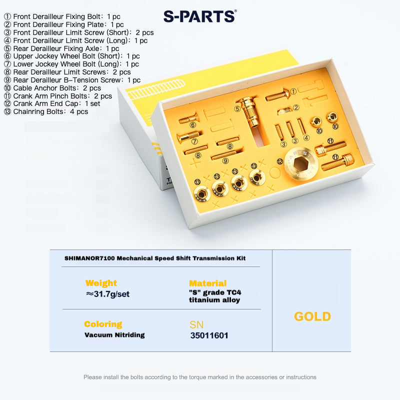 Kit de boulons en titane S-PARTS pour Shimano R7100 / R7120 mécanique – Mise à niveau de transmission 13 pièces